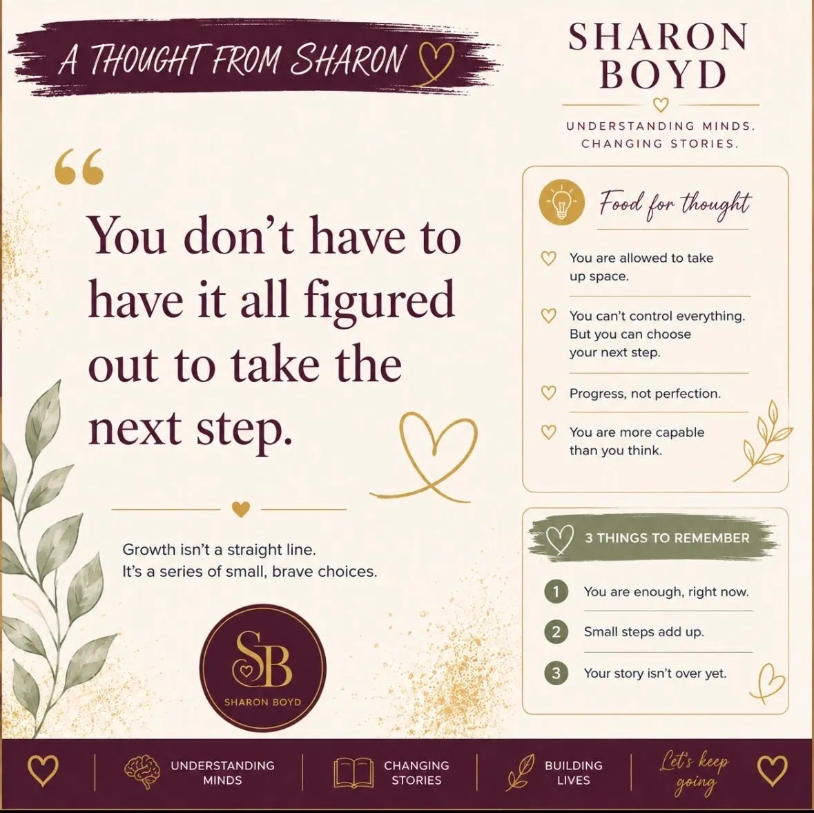 Sharon Boyd's “A Thought from Sharon” graphic about taking the next step